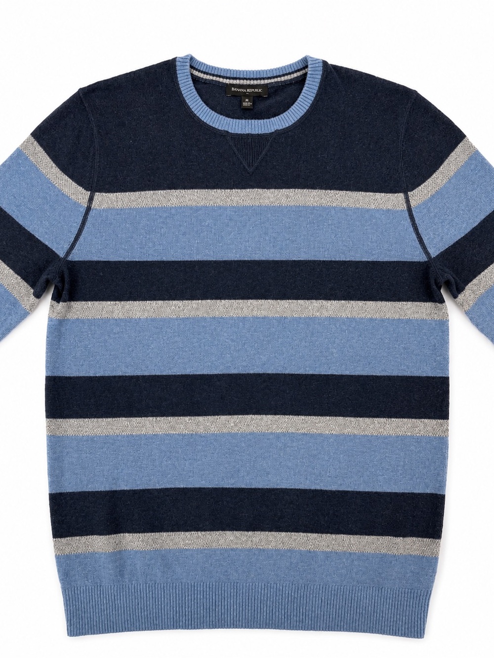 Banana Republic Navy Blue Gray Striped Crewneck Sweater Men’s Medium